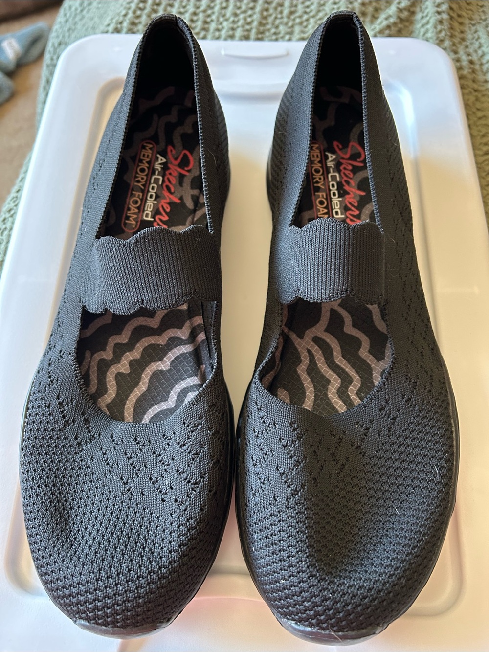 Skechers Seager Power Hitter Black Knit Mary Jane Slip-On Flats new without tags